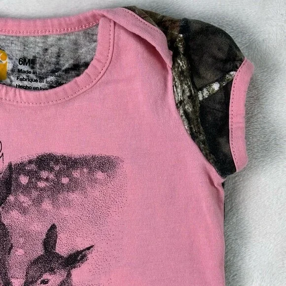 CARHARTT Pink Mossy Oak Hunting Deer Graphic Camo Sleeve Infant Girl Bodysuit 6M - Picture 6 of 13